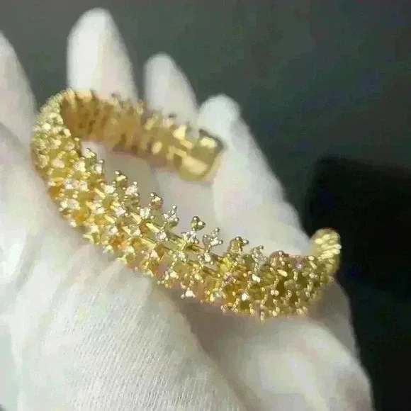 Gold-toned rhinestones cuff bracelet in like new condition - Picture 3 of 12